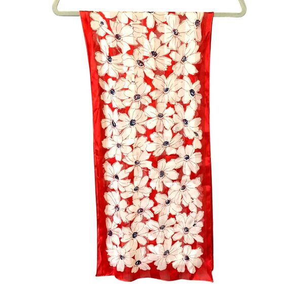 Ralph Lauren Floral 100% Silk Scarf Red and White 12” X 54” - Picture 4 of 4